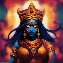 A high-quality digital art image featuring the fierce aspect of Kali, the Hindu goddess