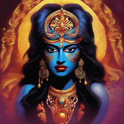 A high-quality digital art image featuring the fierce aspect of Kali, the Hindu goddess