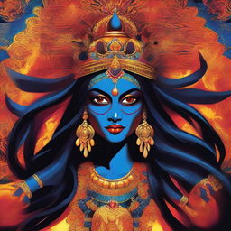 A high-quality digital art image featuring the fierce aspect of Kali, the Hindu goddess