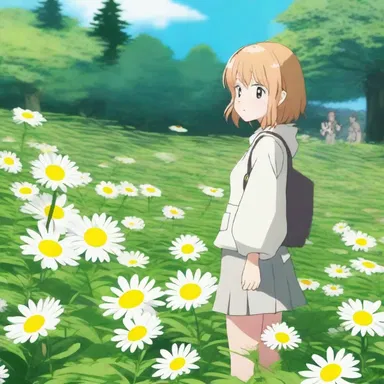 In the latest episode of the popular anime series, a character stops to admire the beautiful daisy bush in the background of a scene.