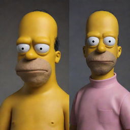 Realistic interpretation of The Simpsons characters, blending traditional cartoon features with lifelike facial details