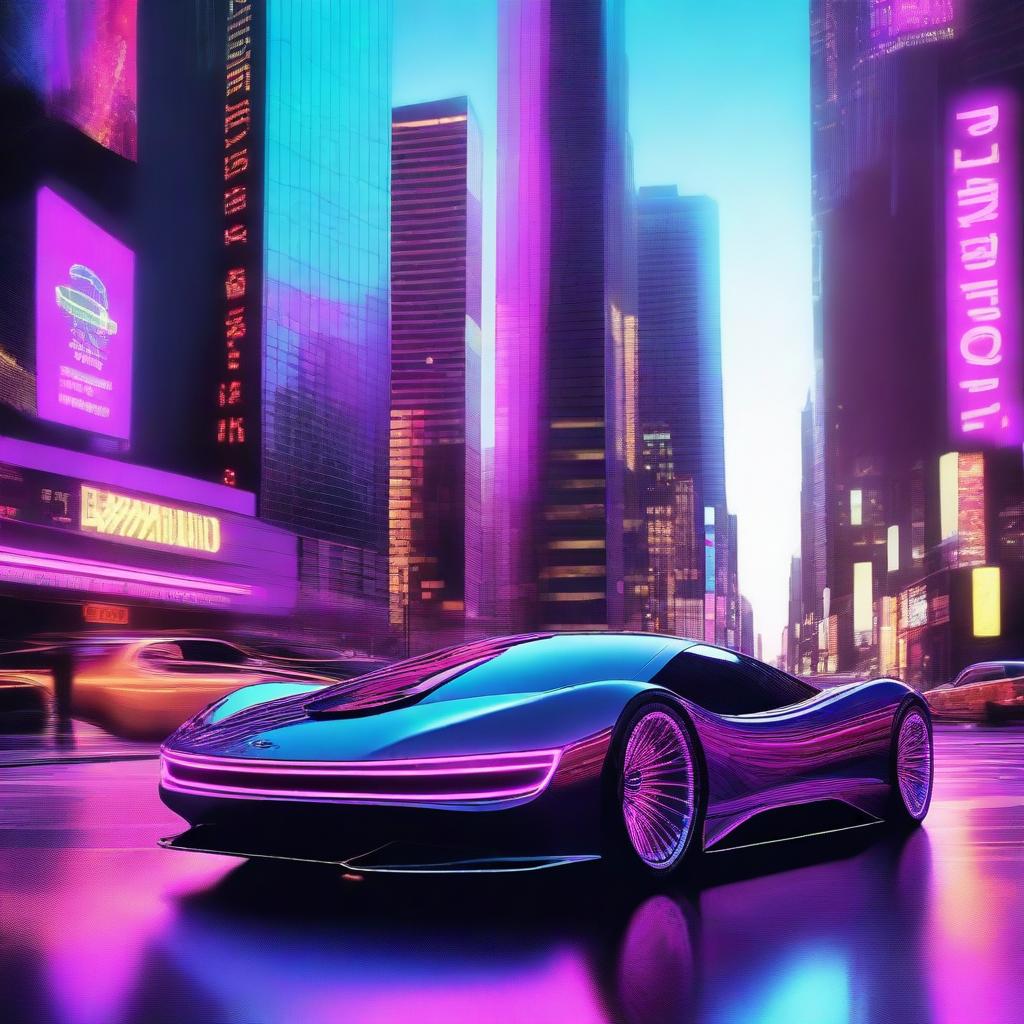 A digital art piece featuring a sleek, futuristic car