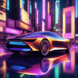 A digital art piece featuring a sleek, futuristic car