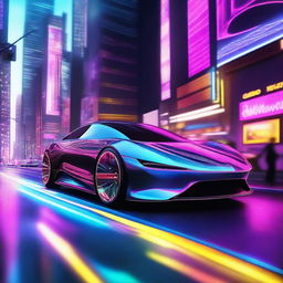 A digital art piece featuring a sleek, futuristic car