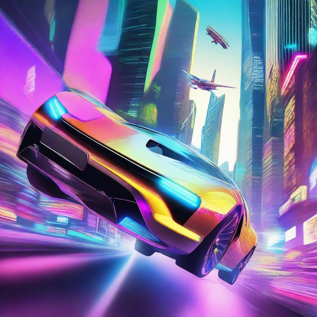 A high-quality digital art piece showcasing futuristic cars with the ability to fly