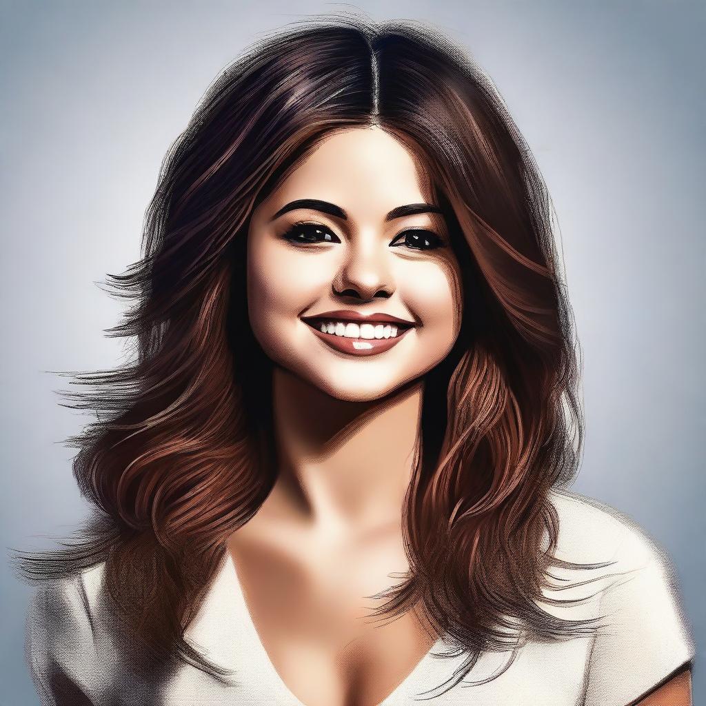 An ultra-high quality digital art portrait of Selena Gomez