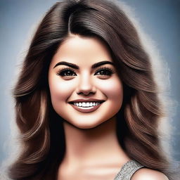 This is a high-quality, realistic digital art portrait of Selena Gomez