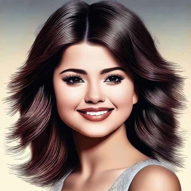 This is a high-quality, realistic digital art portrait of Selena Gomez