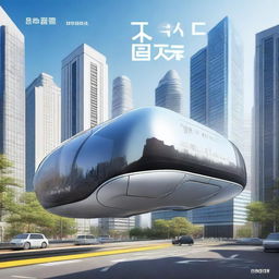 A high-quality digital art image depicting a futuristic flying bus, adorned with the Korean text '군산대학교'