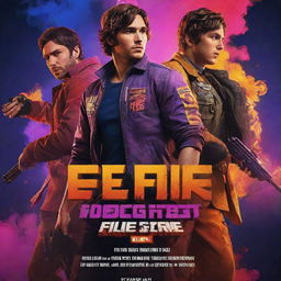 A dynamic, action-packed poster for a Free Fire video game tournament, featuring vibrant colors, intense character visuals, and bold typography on a backdrop of an intense game scene. Include relevant competition details and game logos.