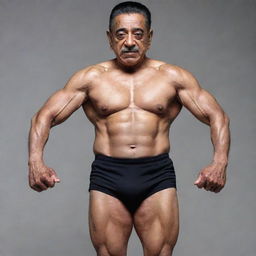 Kamal Haasan envisioned as a 100-year old bodybuilder, showcasing muscular physique despite his old age