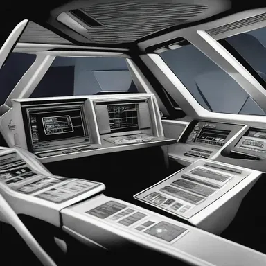 The futuristic spaceship had an inclined control panel that was visually appealing.