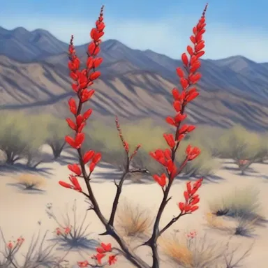 The artist captured the beauty of the ocotillo's slender branches and vibrant red flowers in their painting.
