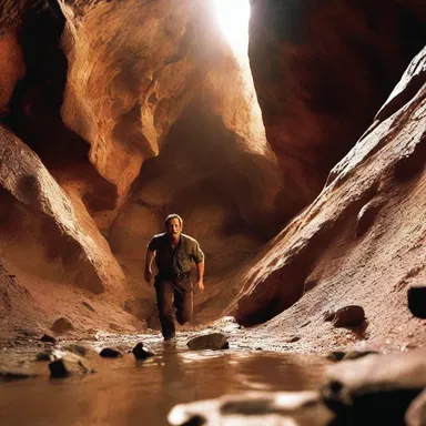 The action-packed film features a thrilling chase scene through a treacherous copper glance mine, where the protagonist narrowly escapes a cave-in.
