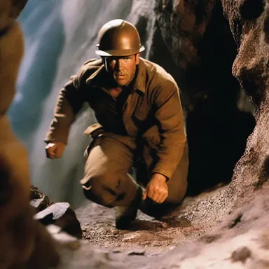 The action-packed film features a thrilling chase scene through a treacherous copper glance mine, where the protagonist narrowly escapes a cave-in.