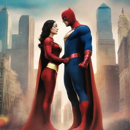 A high-quality digital art piece depicting superhero couples