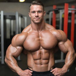 A 28-year-old bodybuilder showcasing his muscular physique in gym attire, highlighting prominent muscles like biceps, triceps, abs, and legs.