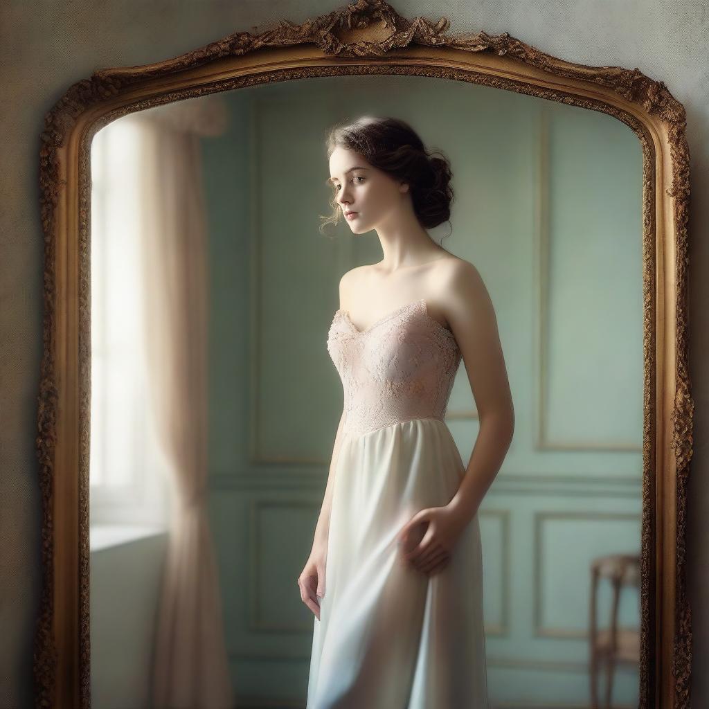 A digital art image of high resolution presents a young woman in a tastefully executed setting