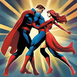 A high-quality digital art piece featuring superhero couples