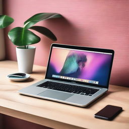 An image of a high-definition laptop and an iPhone, both placed on a sleek, modern desk