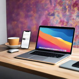 An image of a high-definition laptop and an iPhone, both placed on a sleek, modern desk