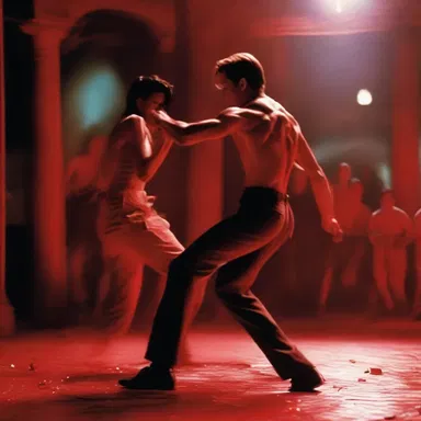 In the action-packed movie, the intense fight scenes were depicted with red lighting to emphasize the violence and bloodshed.