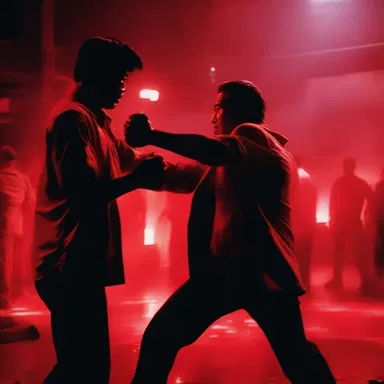 In the action-packed movie, the intense fight scenes were depicted with red lighting to emphasize the violence and bloodshed.