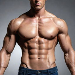 A detailed anatomic illustration of a person with well-defined, muscular six-pack abs.