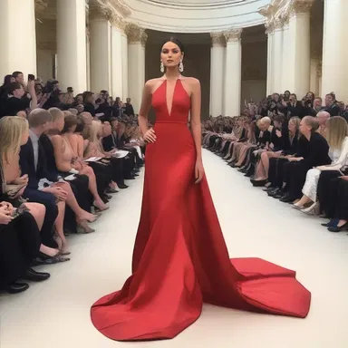 She wore a stunning red dress to the fashion show.