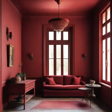 The walls of the room were painted in a deep shade of red to add warmth and coziness to the architecture.