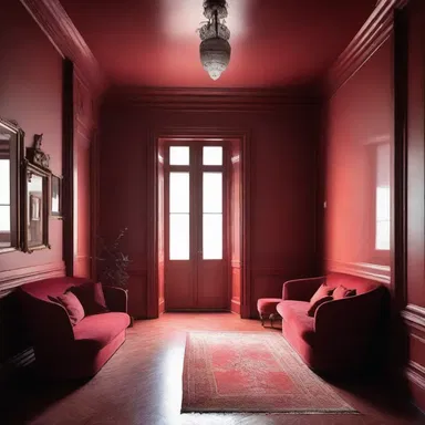 The walls of the room were painted in a deep shade of red to add warmth and coziness to the architecture.