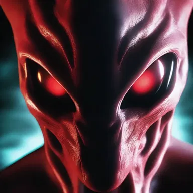 The alien's eyes glowed red, indicating its anger and intensity of emotion.
