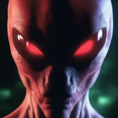 The alien's eyes glowed red, indicating its anger and intensity of emotion.