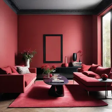 The walls of the modern living room were painted in a deep shade of red, adding a bold and vibrant touch to the space.