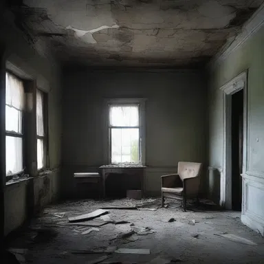 The abandoned, decrepit house was filled with unkemptness - cobwebs, broken furniture, and disarray - creating an atmosphere of dread and despair.