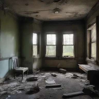 The abandoned, decrepit house was filled with unkemptness - cobwebs, broken furniture, and disarray - creating an atmosphere of dread and despair.