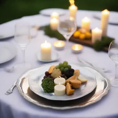 The couple shared a candlelit dinner, with a beautifully arranged assortment of gourmet dishes on a silver platter.