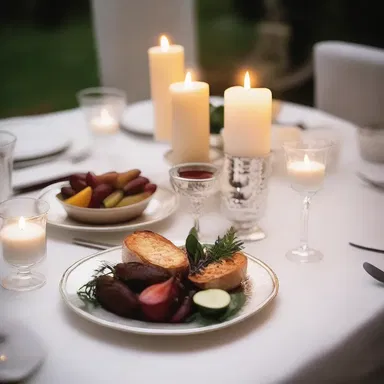The couple shared a candlelit dinner, with a beautifully arranged assortment of gourmet dishes on a silver platter.