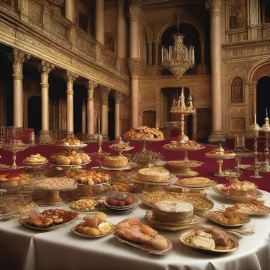 During the coronation feast of King Henry VIII, a lavish assortment of delicacies was presented on a golden platter in the grand royal hall.