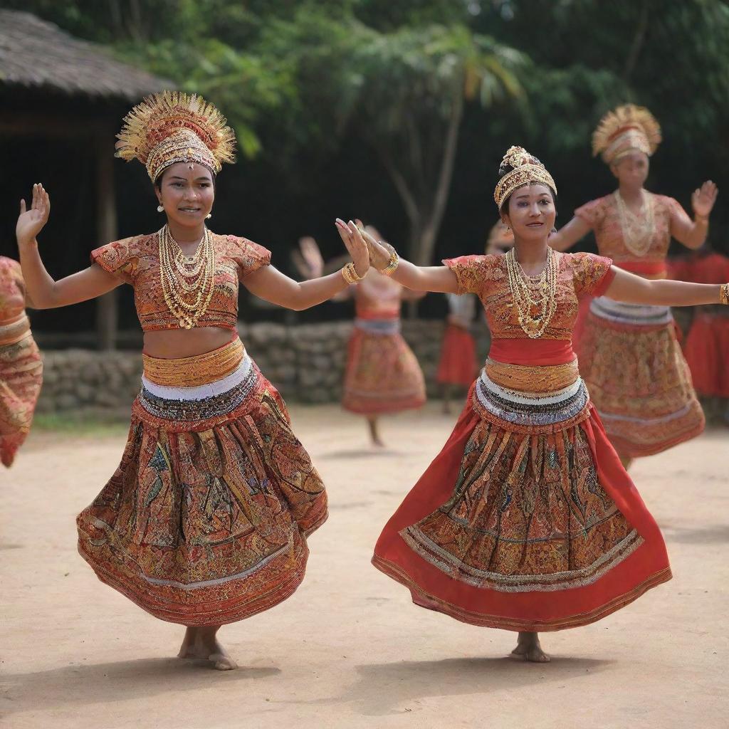 Traditional Tampah dance in action, showcasing symbol-laden movements with philosophical significance and motifs referencing cultural values.