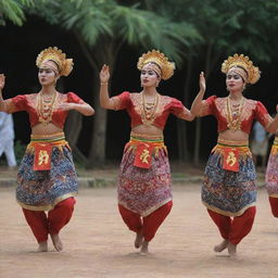 Traditional Tampah dance in action, showcasing symbol-laden movements with philosophical significance and motifs referencing cultural values.