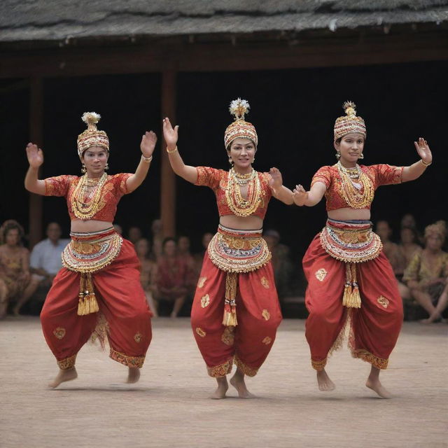 Traditional Tampah dance in action, showcasing symbol-laden movements with philosophical significance and motifs referencing cultural values.