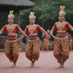 Traditional Tampah dance in action, showcasing symbol-laden movements with philosophical significance and motifs referencing cultural values.