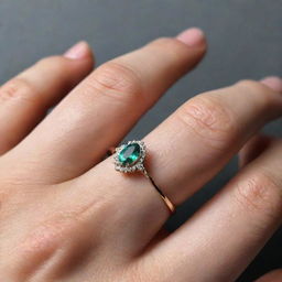 A radiant green ring on a finger