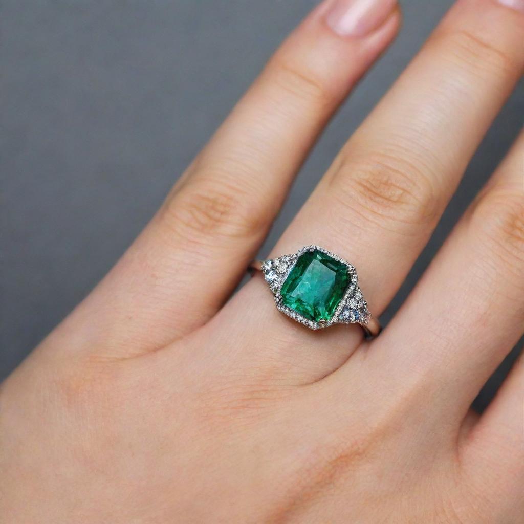 A radiant green ring on a finger