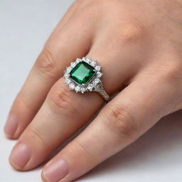 A radiant green ring on a finger