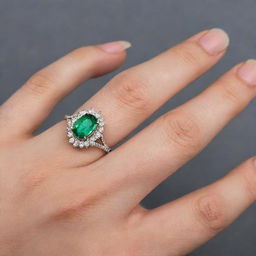 A radiant green ring on a finger