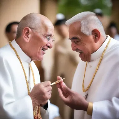 During the religious ceremony, the priest used a toothpick to clean his teeth after consuming communion wafer.