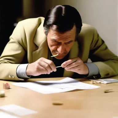 In the movie scene, the detective carefully examined a toothpick found at the crime scene for potential clues.
