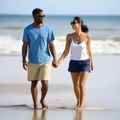 The couple went for a walk on the beach to freshen their relationship after a disagreement.